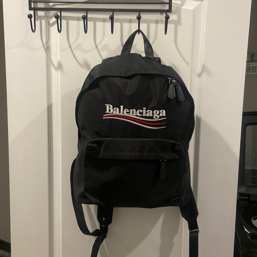 BALENCIAGA BLACK POLITICAL CAMPAIGN LOGO BACKPACK